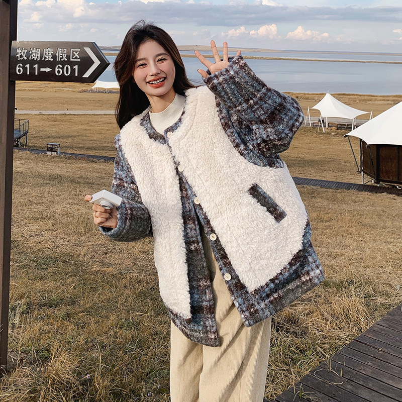 现货冬装加厚两件套羊羔毛毛呢外套163-N01-P185控278,女装毛呢外套,拾菱