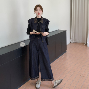 现货新款 定做牛仔面料三件套套装163-2537-P195控278，女装套装/套裙，拾菱