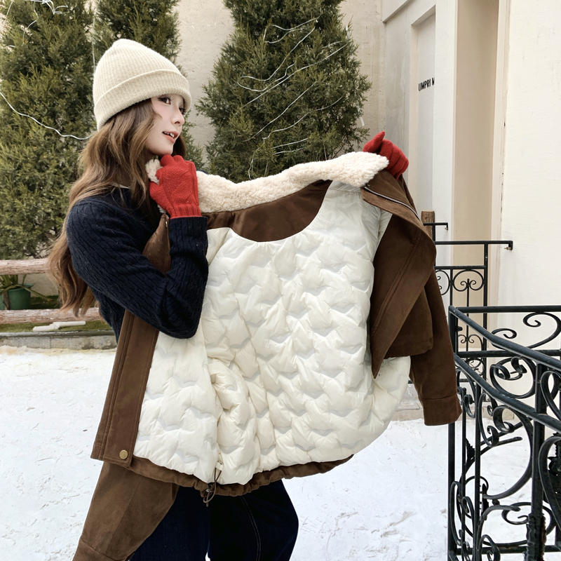 新款大货已出麂皮绒内胆90绒羽绒服2667-P285控428，女装羽绒服，拾菱