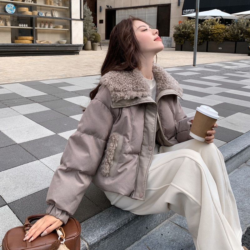 新款大货已出数据好90绒羊羔毛拼接羽绒服2650-P298控458,女装羽绒服,拾菱
