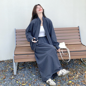 韩版休闲运动显瘦套装女2025秋季新款高级感上衣高腰半身裙两件套图片