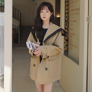 设计感小众海军领短款卡其色风衣外套女2025春秋新款休闲百搭上衣图片