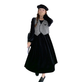 【】现货丝绒裙+提花马甲两件套连衣裙9911-P145控208，女装连衣裙，拾菱