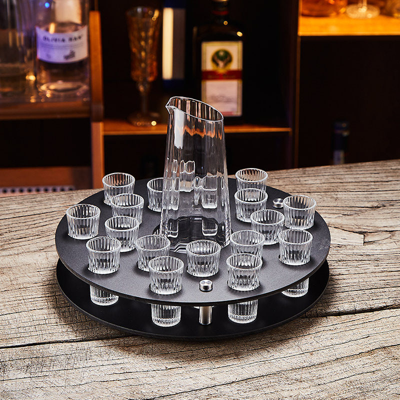 复古条纹白酒杯子弹杯架分酒器套装家用烈酒杯磨砂杯架中式创意