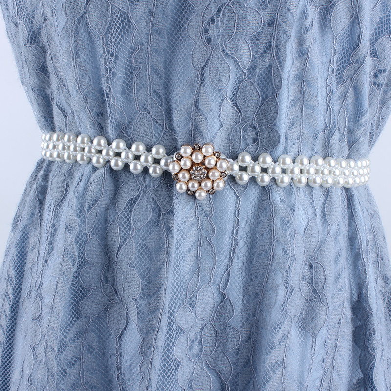 时尚细款珍珠腰链女装饰连衣裙腰带配饰百搭裙子腰封松紧弹力束腰