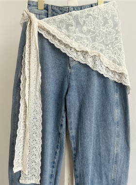 蕾丝屁帘三角巾腰带配裙子氛围感法式风加长复古流苏腰封腰绳配饰