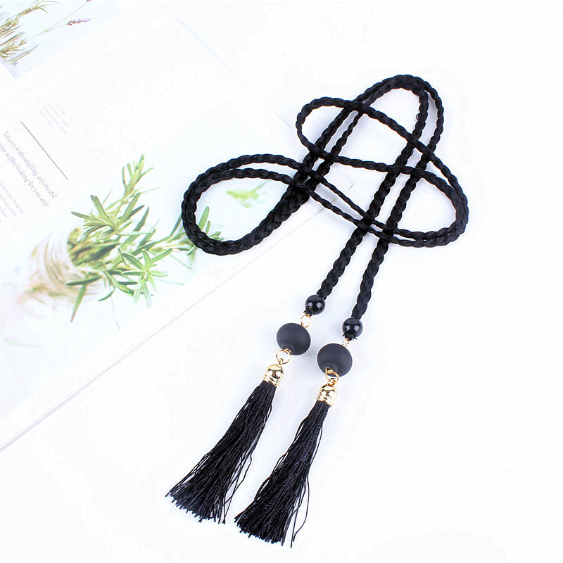 文艺范加长编织腰绳打结束腰细腰带装饰女配裙子连衣裙百搭黑色