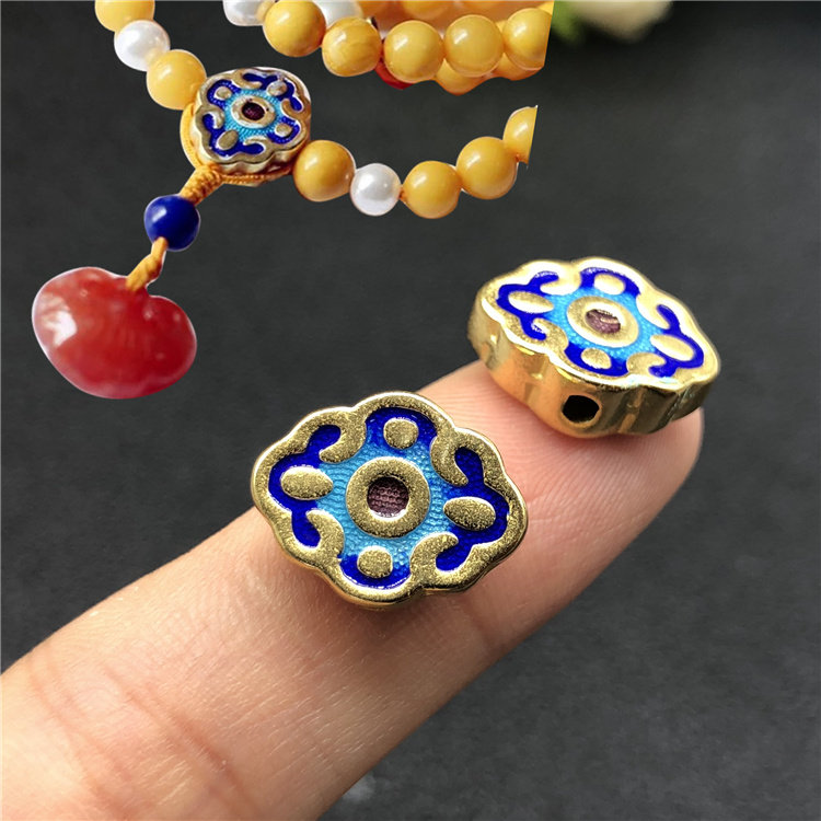 diy纯银镀金如意烧蓝手绳扁珠