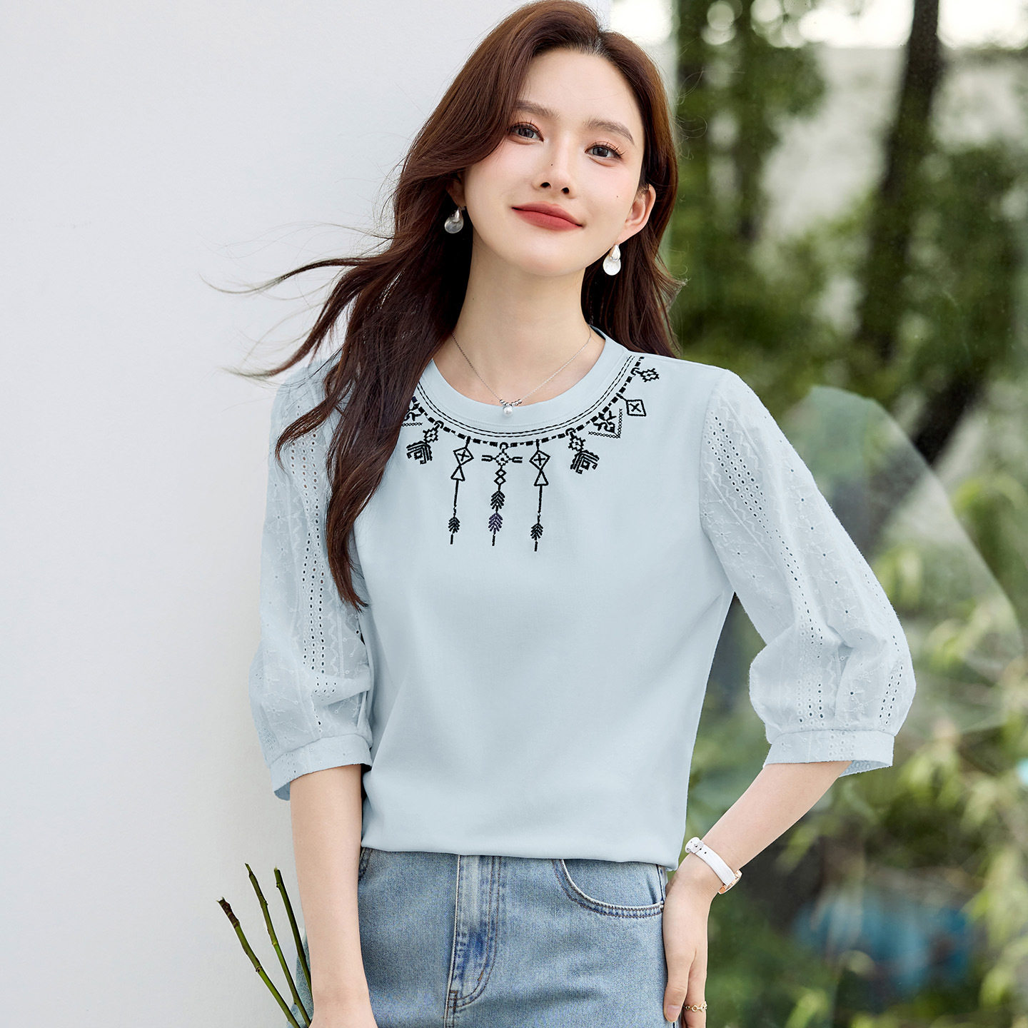 七分袖t恤女士中袖上衣2026新款春夏爆款高端洋气女装体恤打底衫