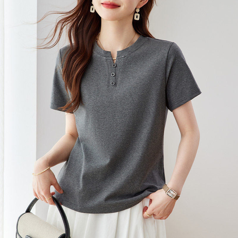 正肩短袖t恤女2026新款夏季爆款修身显瘦女装气质上衣半袖体恤衫