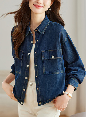 JHM牛仔衬衫女2025春装新款韩版宽松休闲短款衬衫外套小个子上衣