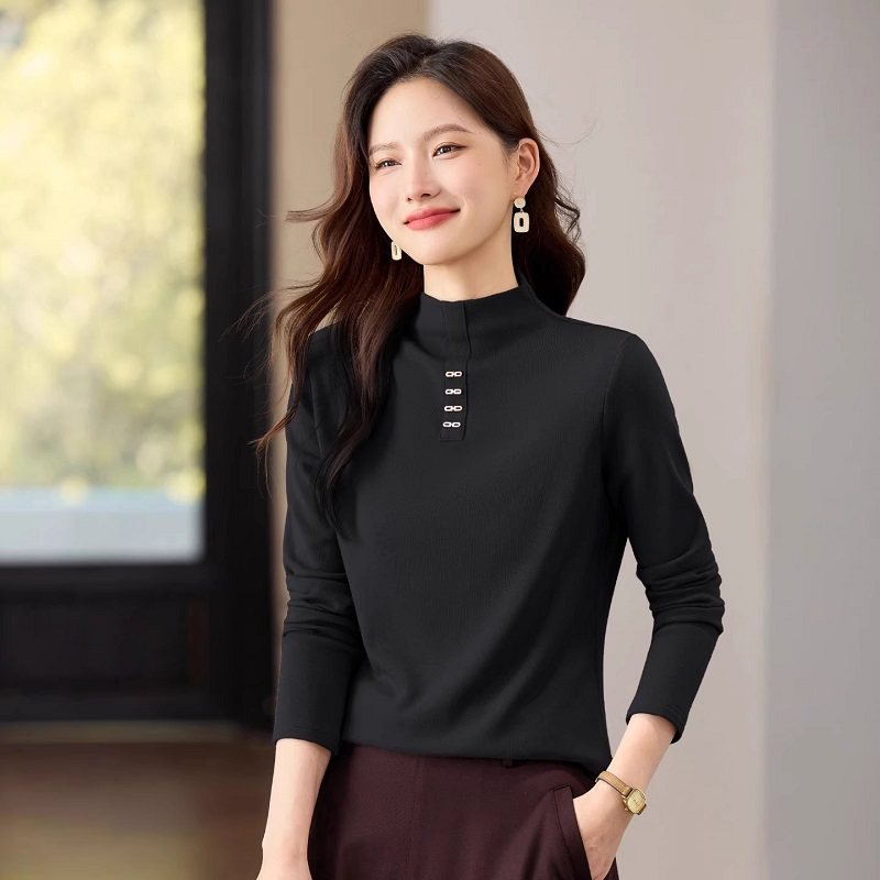 半高领加绒长袖t恤女士2025新款秋冬爆款修身洋气内搭打底衫上衣