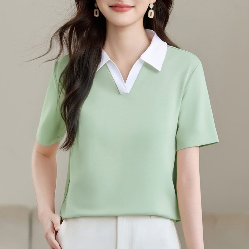 翻领正肩短袖t恤女2026新款夏季爆款女装洋气显瘦上衣半袖体恤衫