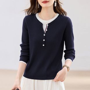 假两件针织衫毛衣女2025年秋冬新款爆款显瘦上衣可外穿内搭打底衫