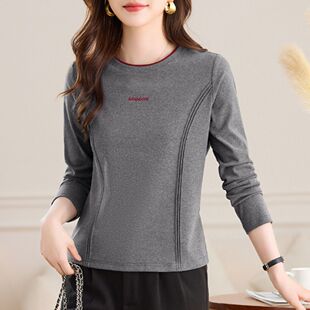 正肩长袖t恤女2026新款春装爆款高端女装内搭可外穿显瘦打底衫