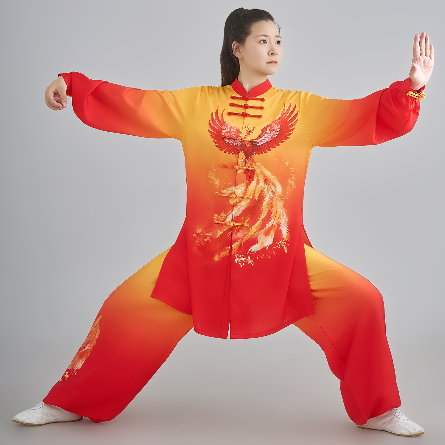 恋太极新款渐变色太极服凤凰表演练功服武术比赛服修身中长晨练服