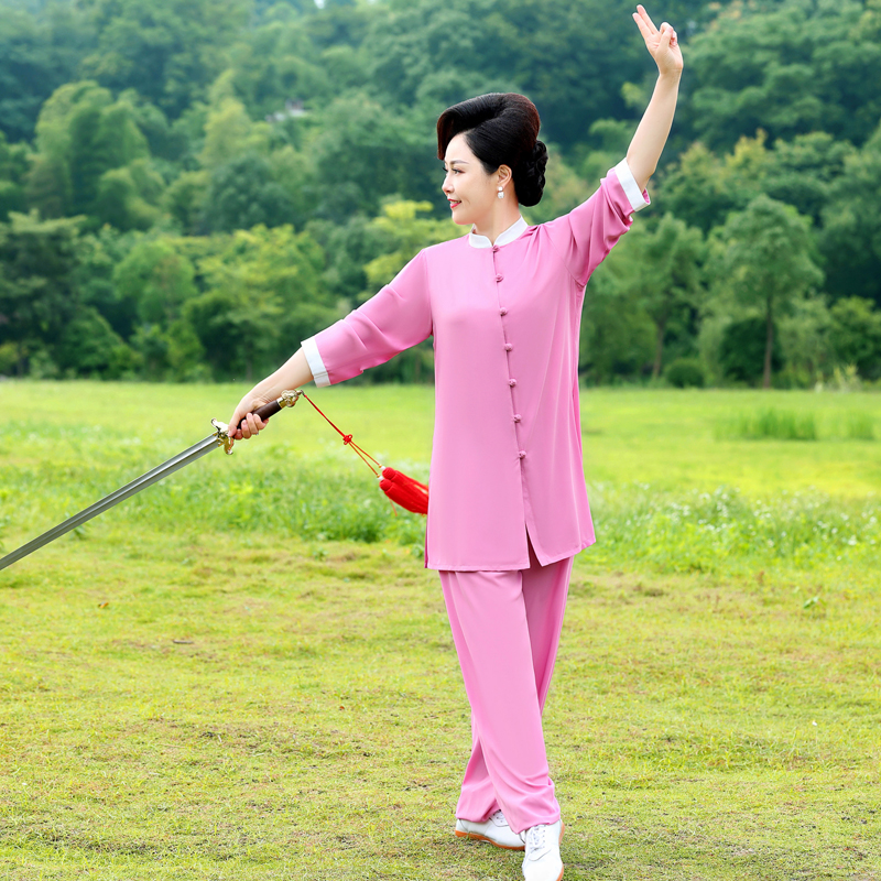 恋太极新款太极服夏季薄款练功表演服短袖垂感飘逸透气晨练练功服