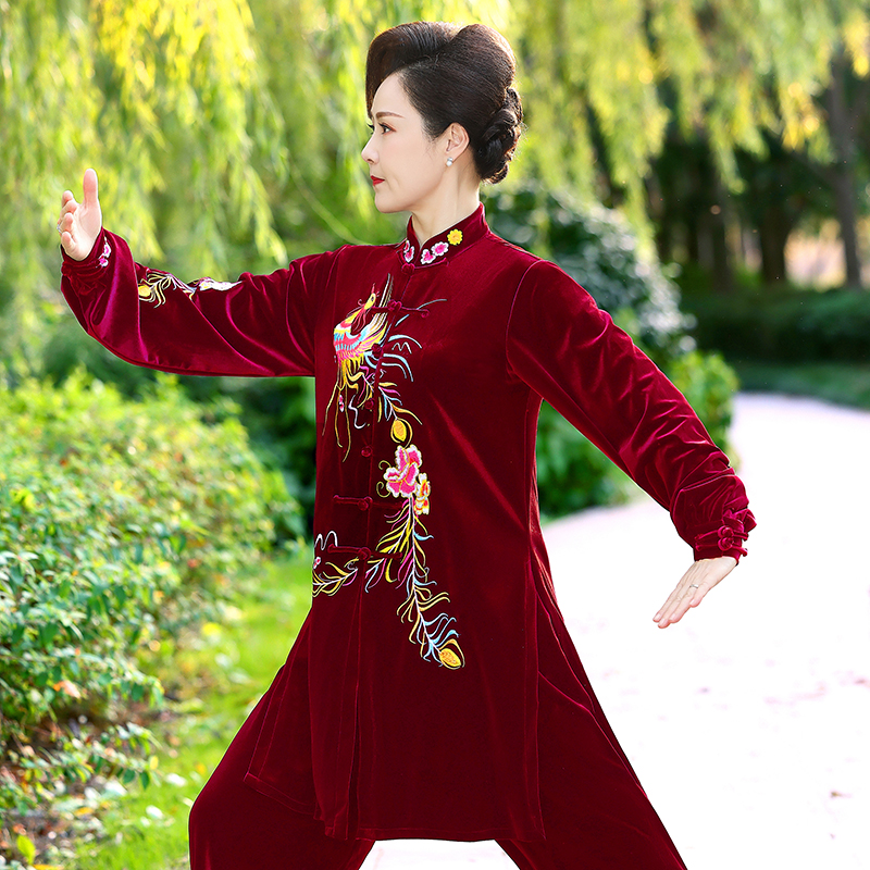 恋太极加厚修身长款刺绣太极服女