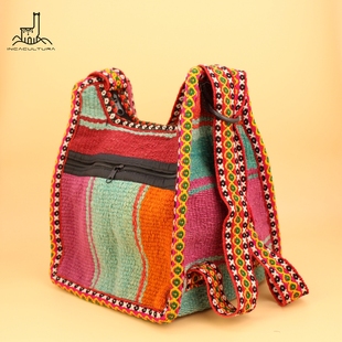 PERU秘鲁进口羊驼毛线编织手工阿亚库乔单肩斜挎中号包刺绣包