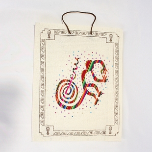 PERU秘鲁进口礼袋包装 袋纳斯卡图案亚麻袋手提袋子