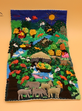 PERU秘鲁进口手工重工南美风俗场景画结婚布艺装饰Alpillado挂画