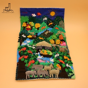 PERU秘鲁进口手工重工南美风俗场景画结婚布艺装 饰Alpillado挂画