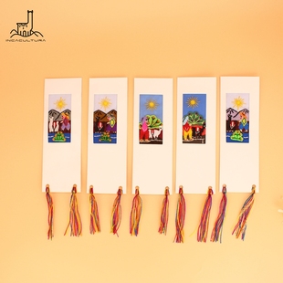 PERU秘鲁进口皮质书签手绣风格 画 安第斯文创书签明信片版