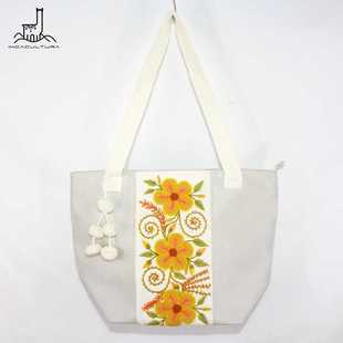 PERU秘鲁进口翻毛皮包手工刺绣单肩包大容量包包