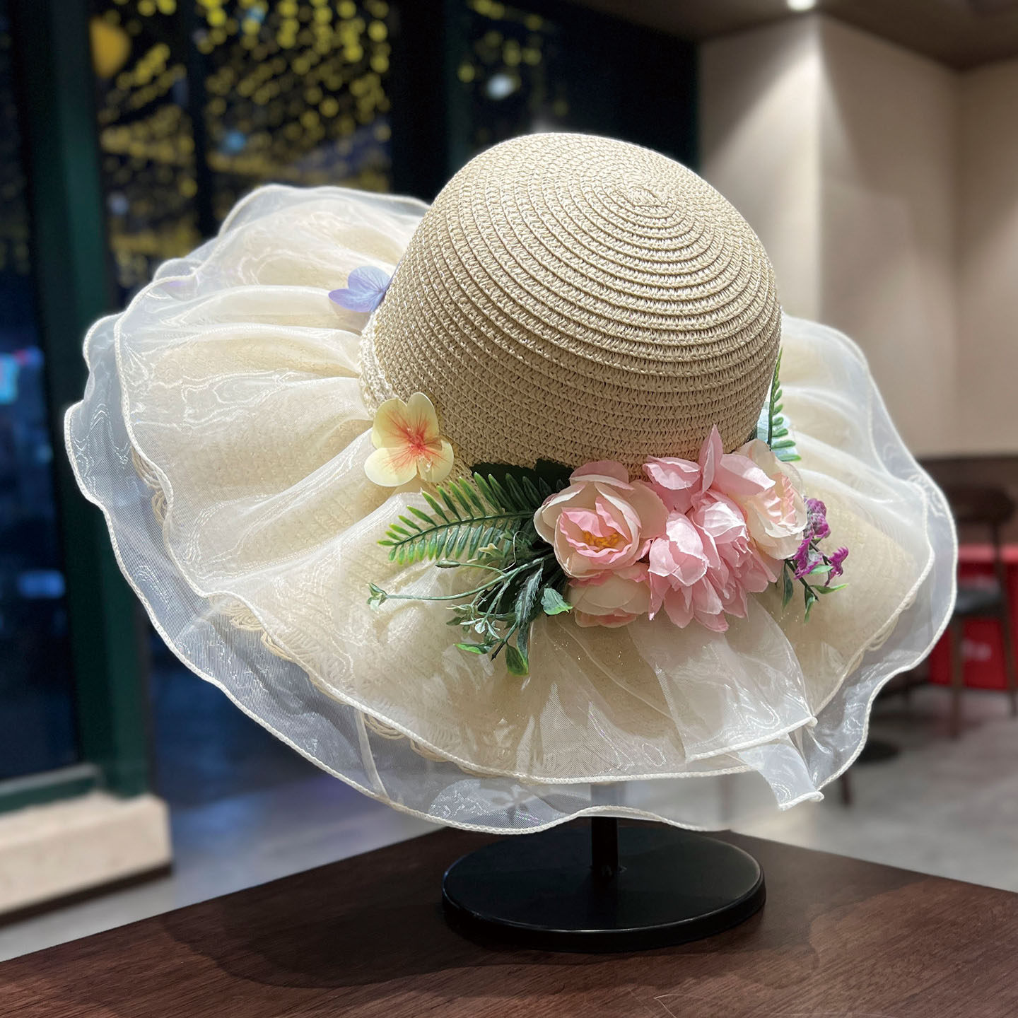 手工仿真花草大檐遮阳帽女沙滩