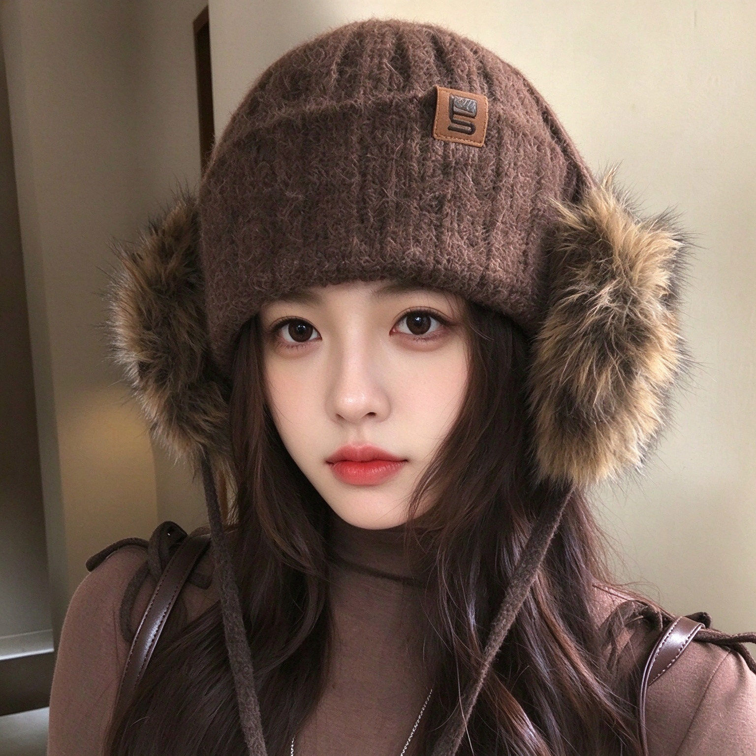 韩版可拆耳罩保暖护耳针织帽女