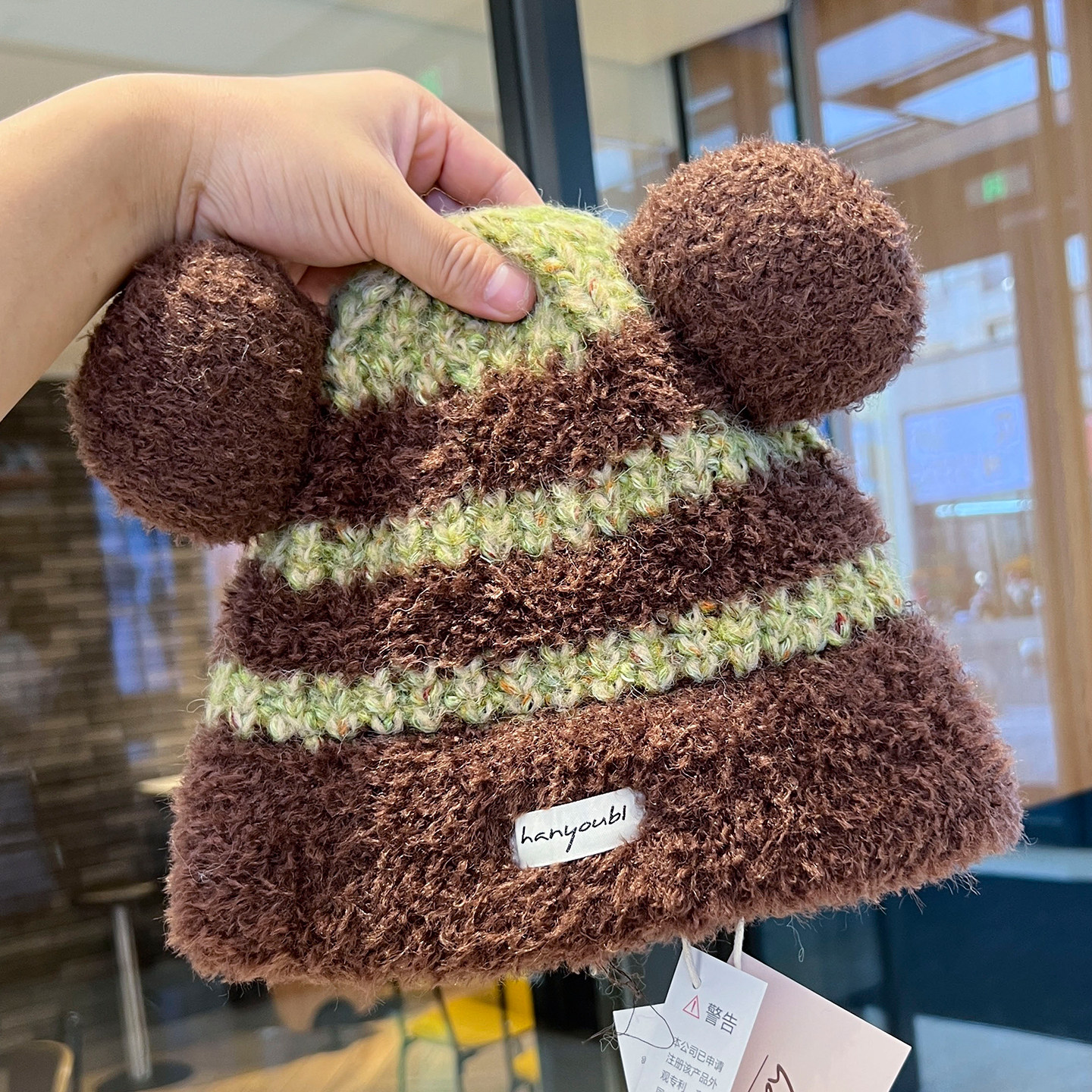 2025新款可爱小熊针织帽子女冬季加厚保暖护耳大头围显脸小毛线帽