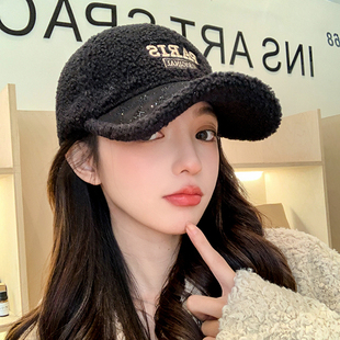 羊羔绒棒球帽女秋冬季加厚保暖鸭舌帽时尚高品质大头圆脸毛绒帽子