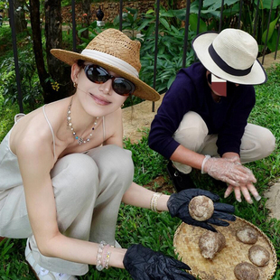 法式老钱风巴拿马草帽女夏季镂空草编遮阳帽出游度假防晒沙滩帽子