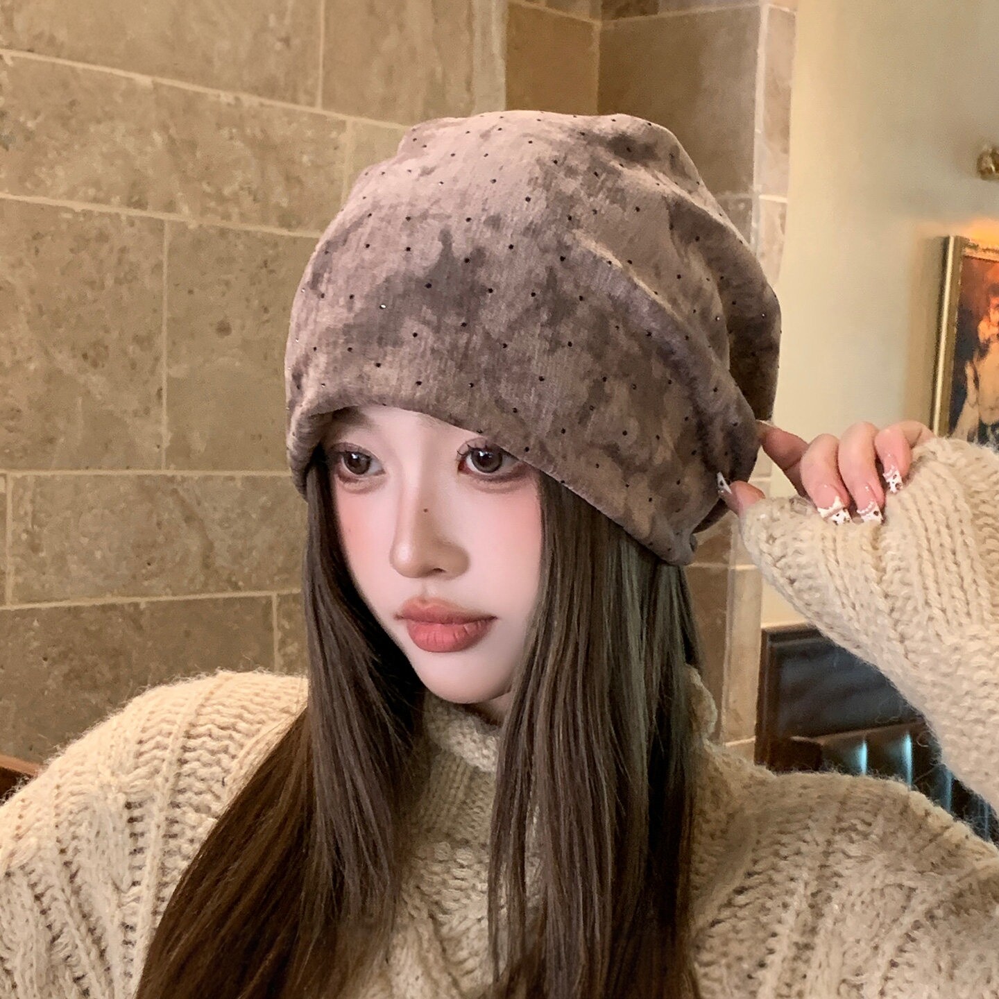 秋冬点钻护耳堆堆帽女保暖显小脸