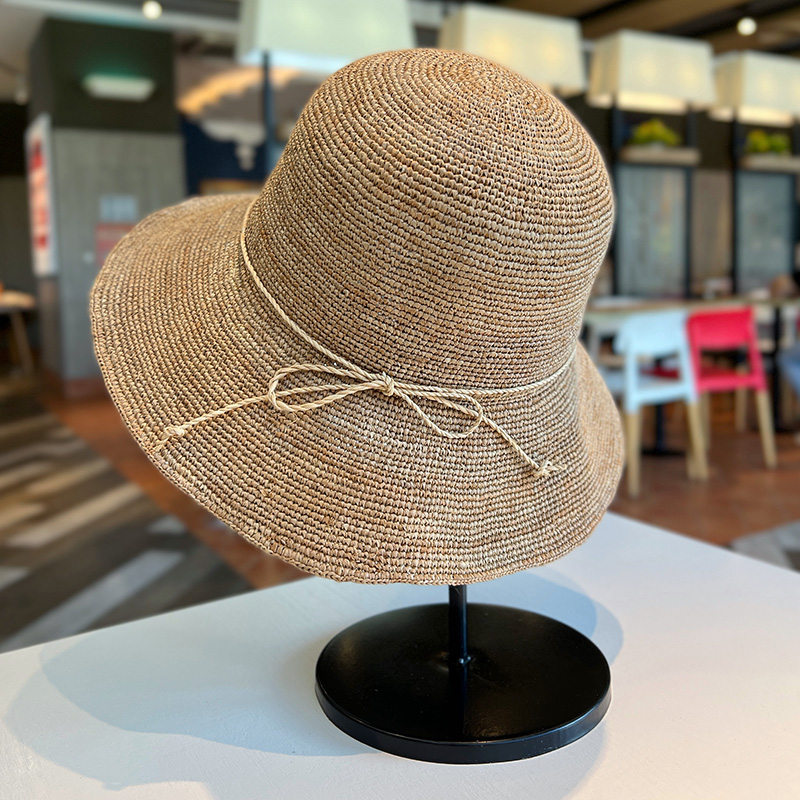 特细拉菲草帽女夏季海边出游大檐防紫外线沙滩帽可折叠圆顶渔夫帽