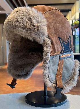 雷锋帽男女户外骑行滑雪防风飞行员帽子冬季加厚加绒PU皮质护耳帽