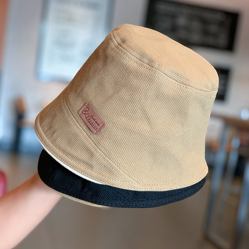 韩版贴标水桶帽子春秋季渔夫帽日系显脸小沿防晒休闲网红素颜盆帽