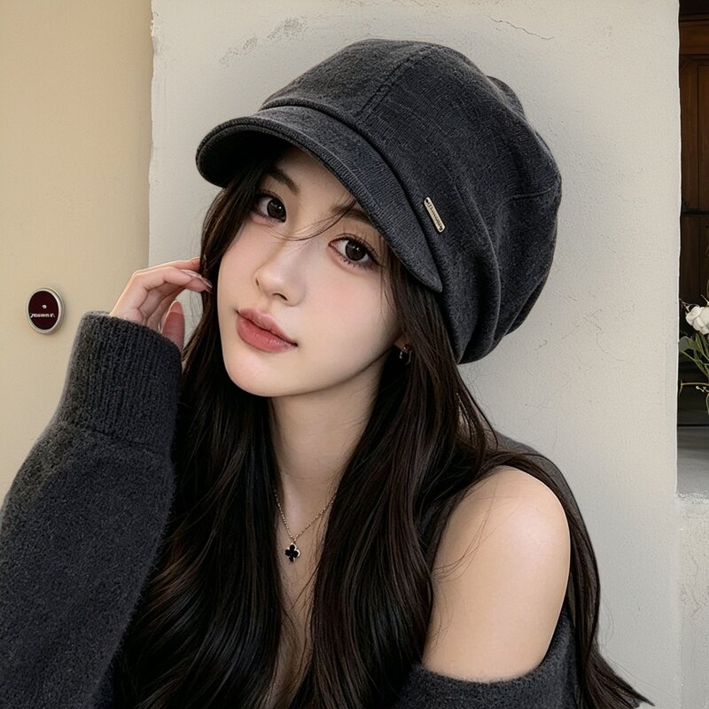 秋季女短檐堆堆帽显脸小大头围