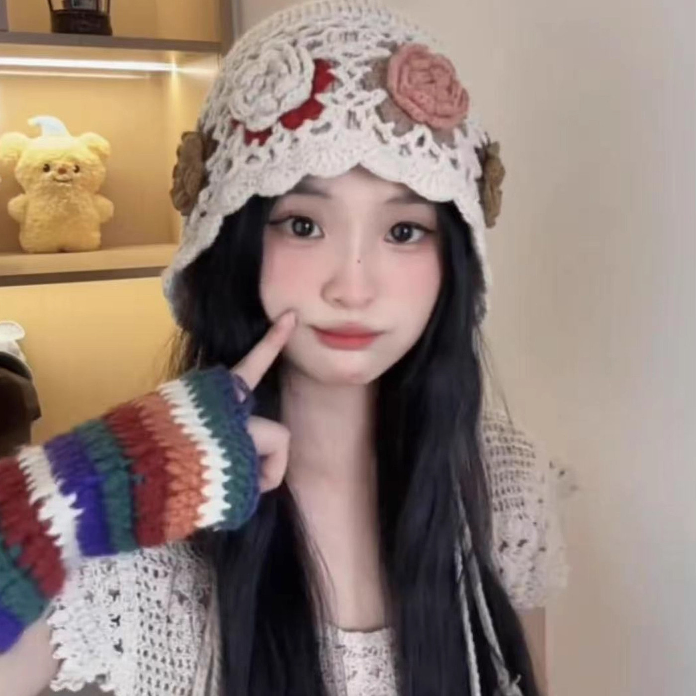 2026新款手工钩织立体花朵毛线帽子女秋冬季百搭保暖显脸小包头帽