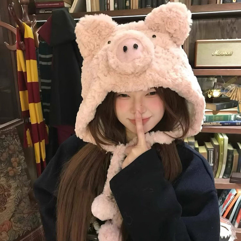 可爱粉色小猪毛绒帽子女冬季加厚防寒保暖包头帽大头围护耳雷锋帽,服饰配件/皮带/帽子/围巾,帽子,淘宝优惠券,粉丝福利购,淘宝优惠卷