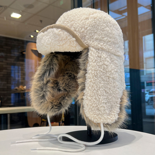 冬季复古设计感拼色翻檐雷锋帽户外滑雪加厚东北护耳帽毛绒帽男女