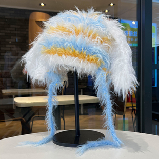 边伯贤同款星星护耳帽子毛绒针织帽秋冬甜美系带冷帽保暖毛线帽女