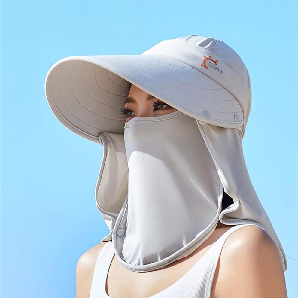 夏季女大檐防晒空顶面罩帽