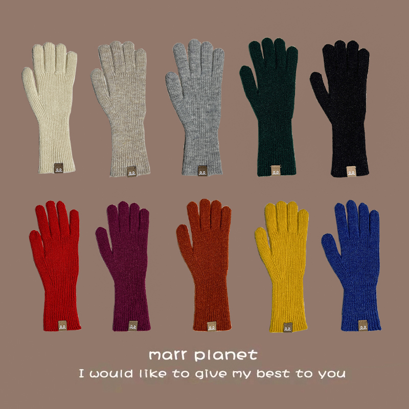 可玩手机分指手套男女韩系针织毛线露指触屏保暖长款手套学生百搭