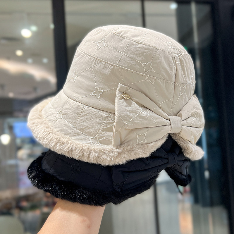 毛绒渔夫帽女2025新款秋冬加厚保暖棉帽韩版蝴蝶结后开叉护耳盆帽,服饰配件/皮带/帽子/围巾,帽子,淘宝优惠券,粉丝福利购,淘宝优惠卷