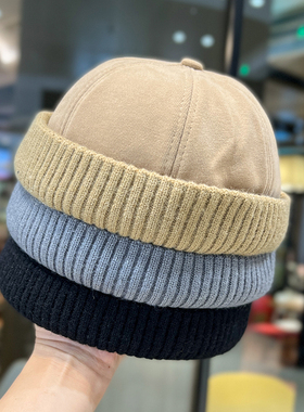 瓜皮帽男街头雅痞帽秋冬季无檐水手帽子日系休闲百搭地主帽冷帽女