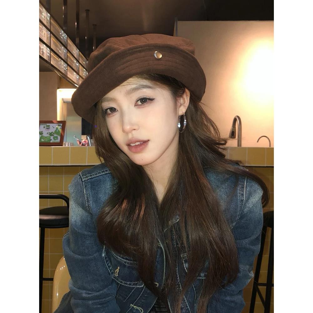 灯芯绒渔夫帽子女2025秋冬季