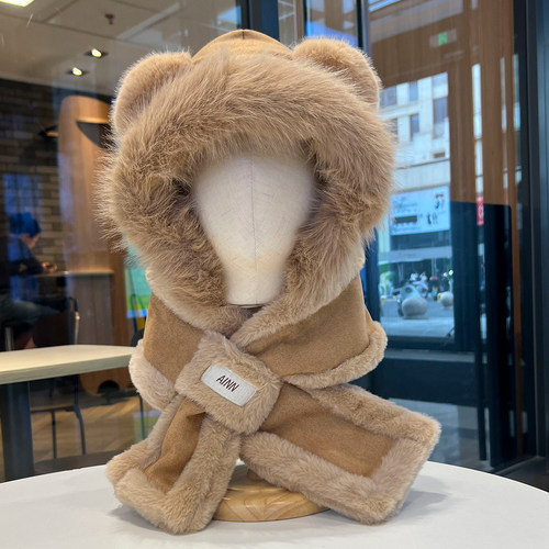 可爱小熊帽子围巾一体保暖