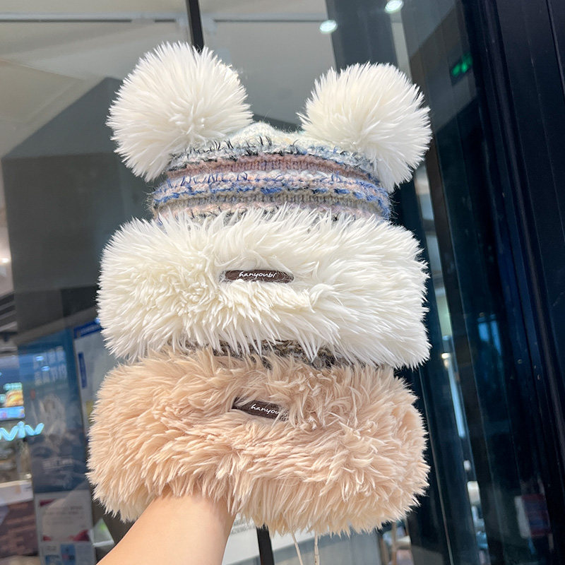 可爱小熊耳朵毛绒拼接针织帽子女冬季加厚加绒护耳帽防寒包头冷帽,服饰配件/皮带/帽子/围巾,帽子,淘宝优惠券,粉丝福利购,淘宝优惠卷