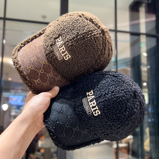 秋冬羊羔毛棒球帽子女韩版新款时尚水钻刺绣字母百搭显脸小鸭舌帽